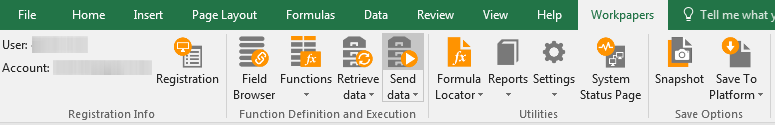 Screen capture showing the Add-in button to send all data.